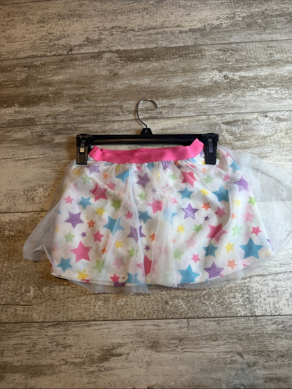 healthtex White Star Print Tulle Skirt with Pink Waistband